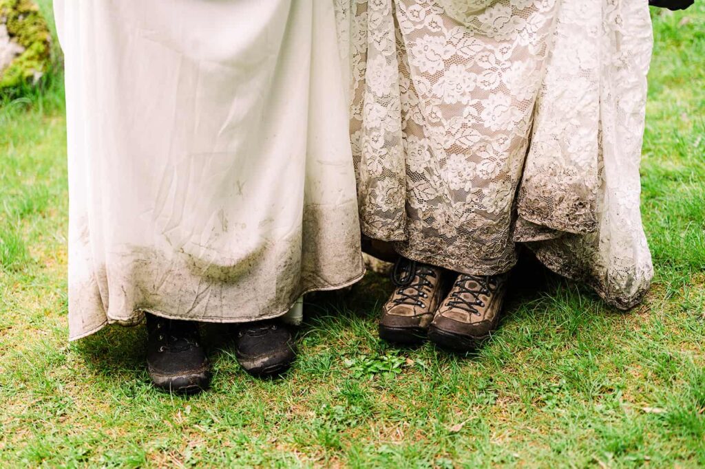Dirty hiking boots and dresses after an Olympic National Park elopement