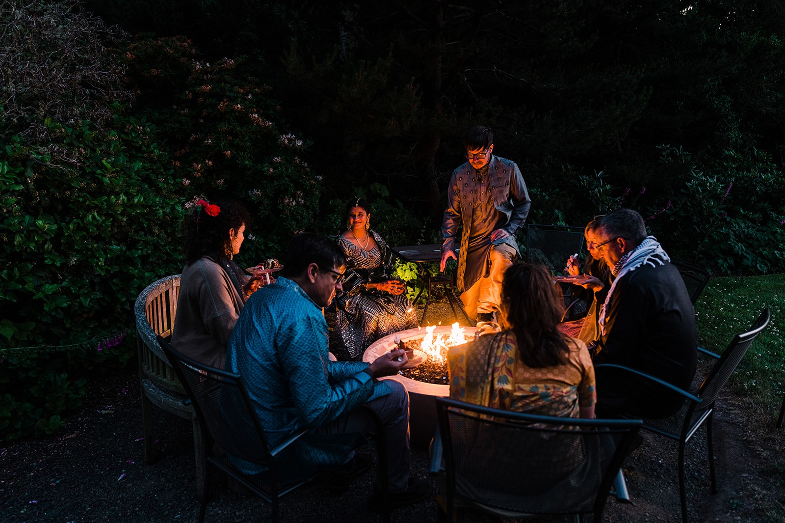 campfire at olympic peninsula elopement